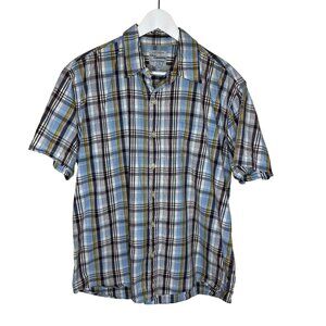 Vintage 80s US Expedition Blue & Brown Plaid Button-Up Shirt, Casual Wear, Large